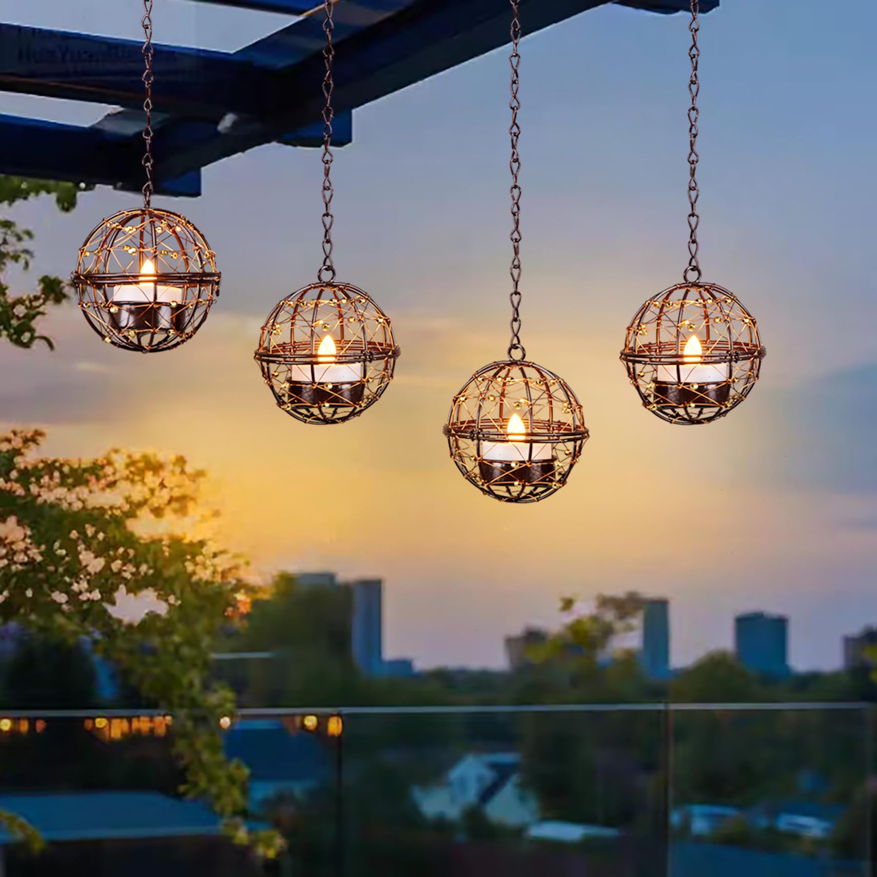 TWINKVILLA Outdoor Solar Hanging Lanterns, 4Pack Waterproof Globe